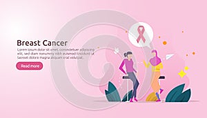 breast cancer day Awareness month with pink ribbon. female cartoon character together discussion talk for love support. web