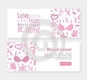 Breast Cancer Landing Page Template, Love, Faith, Care, Hope Concept, Women Support, Breast Diagnosis, Cancer Prevention