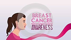 Breast cancer lettering animation with woman and ribbon