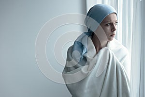 Breast cancer patient in blanket