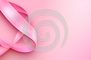 Breast Cancer pink ribbons on pink backdrop with copyspace
