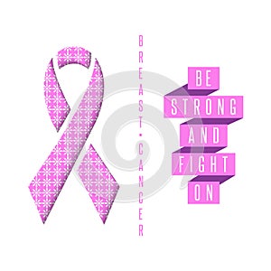 Breast cancer poster pink ribbon and text slogan, mockup for medical banner or flyer