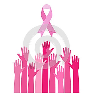 Breast cancer prevention and awareness concept.Breast cancer awareness background with human hands and pink ribbon