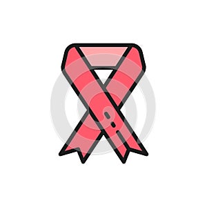 Breast cancer ribbon, malignant tumor, oncology, volunteering color line icon.
