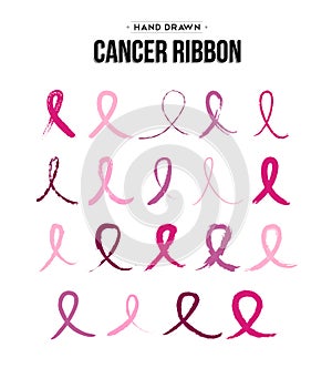 Breast cancer ribbon set in hand drawn style