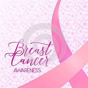 Breast cancer ribbons and heart awareness card background