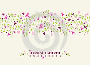 Breast cancer seamless pattern ribbon heart nature