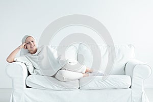 Breast cancer survivor on couch