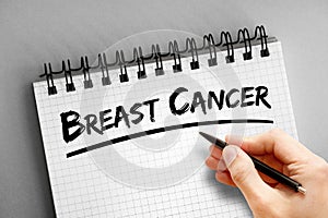 Breast cancer text on notepad, health concept background