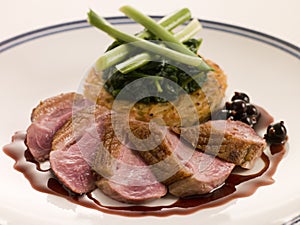 Breast of Duck, with Rosti Potato and Cassis Jus