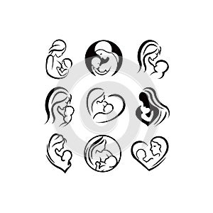 Breast feeding vector sign. Mother holding newborn baby in arms,symbol of woman breastfeeding baby. Mother breastfeeding her baby