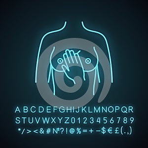 Breast palpation neon light icon photo