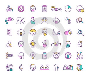 Breastfeeding and baby food RGB color icons set