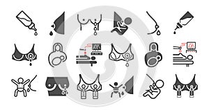 Breastfeeding icons set. lactating mother infographic. Vector signs for web graphics.