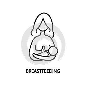 Breastfeeding line icon. Vector flat illustration woman breastfeeding a baby.