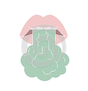 Breath design concept. Open mouth with steam.Bad breath icon in flat style.Cavity oral mouth. Outline vector