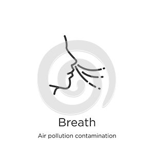 breath icon vector from air pollution contamination collection. Thin line breath outline icon vector illustration. Outline, thin