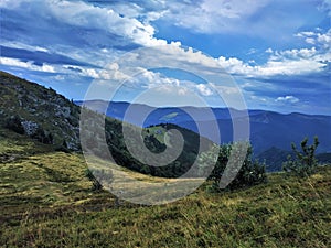 Breath-taking view over gentle hills with beautiful alps in the Vosges region photo