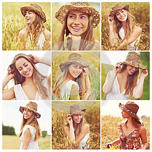 Breathe the fresh air of the countryside. Composite image of a beautiful young woman outside in a field.