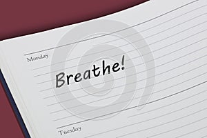 Breathe reminder message in an open diary