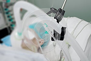 Breathing circuit of patient on the ventilator in ICU