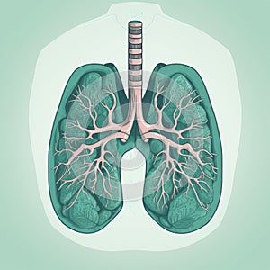 Breathing Difficulties Concept: Lungs Constricted with Belt or Ribbon. Medical Illustration.