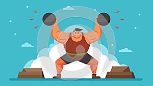 Breathing heavily in the heat a strongman heaves multiple giant boulders onto a platform his impressive feat showcasing photo