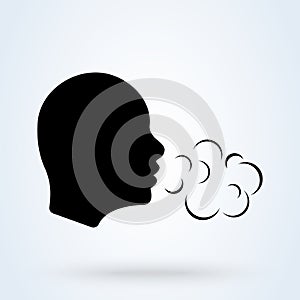 Breathing and Human head breath. Breathe illness cough.  Simple vector modern icon design illustration