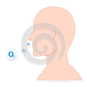 Breathing, Inhale with oxygen icon. Medical illustration