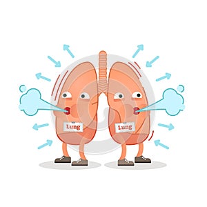 Breathing lungs character vector illustration, conceptual respiration.