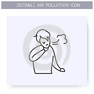 Breathing problems line icon. Coughing man