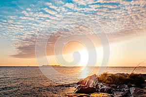 A breathless capture of the golden hour in Colonia Del Sacramento, Uruguay with a view to Rio De La Plata with reflexions of the s