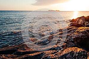 A breathless capture of the golden hour in Colonia Del Sacramento, Uruguay with a view to Rio De La Plata with reflexions of the s