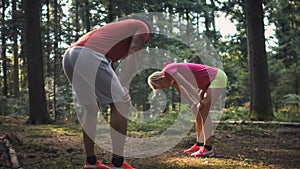 Breathless and exhausted Caucasian runners