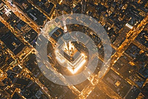 Breathtaking Aerial View of the Empire State Building at Night in Manhattan, New York City at Night with glowing City