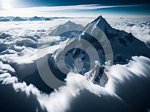 A breathtaking aerial view of majestic snow mountains