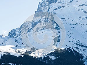 Breathtaking Aerial View of Snow Capped Mountains in Murren, Switzerland