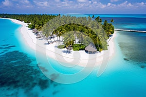 Breathtaking Aerial View of a Tropical Island, Where Turquoise Waters Meet White Sands and Lush Palm Trees. Ai generated