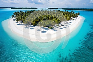 Breathtaking Aerial View of a Tropical Island, Where Turquoise Waters Meet White Sands and Lush Palm Trees. Ai generated