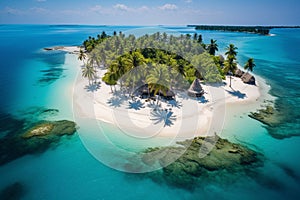 Breathtaking Aerial View of a Tropical Island, Where Turquoise Waters Meet White Sands and Lush Palm Trees. Ai generated