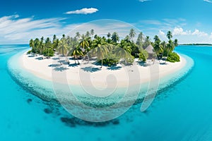 Breathtaking Aerial View of a Tropical Island, Where Turquoise Waters Meet White Sands and Lush Palm Trees. Ai generated