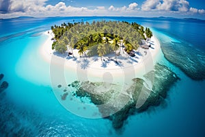 Breathtaking Aerial View of a Tropical Island, Where Turquoise Waters Meet White Sands and Lush Palm Trees. Ai generated