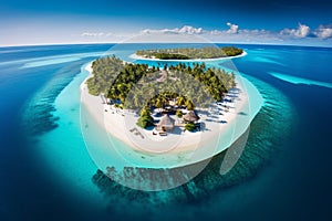 Breathtaking Aerial View of a Tropical Island, Where Turquoise Waters Meet White Sands and Lush Palm Trees. Ai generated