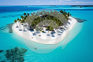 Breathtaking Aerial View of a Tropical Island, Where Turquoise Waters Meet White Sands and Lush Palm Trees. Ai generated