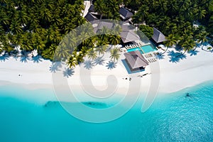 Breathtaking Aerial View of a Tropical Island, Where Turquoise Waters Meet White Sands and Lush Palm Trees. Ai generated