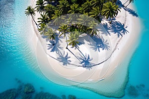 Breathtaking Aerial View of a Tropical Island, Where Turquoise Waters Meet White Sands and Lush Palm Trees. Ai generated