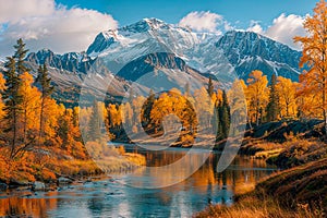 Breathtaking Autumn Mountain Landscape Reflecting in a Tranquil River