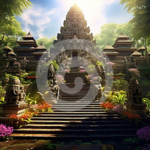 Breathtaking Balinese Temple in Lush Greenery and Serene River