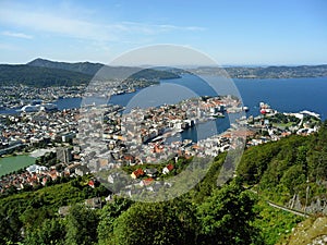 Breathtaking cityscape of Bergen view from the top of Mount Floyen, Bergen