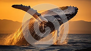 Majestic Humpback Whale Soaring in Golden Sunset photo